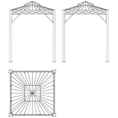 Garden Gazebo outline vector illustration. Perfect for artistic projects, decor ideas, and graphic designs. Elegant Antique Decor Illustration with Front, Side, and Top Views