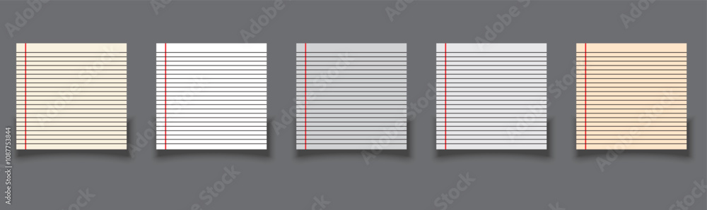 Poster set of blank notebook sheets in line, square and empty. blank notebook papers for homework and exerc