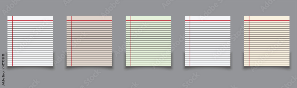 Poster set of blank notebook sheets in line, square and empty. blank notebook papers for homework and exerc