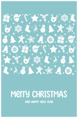 Retro Christmas greeting card with festive decorations. Vector illustration