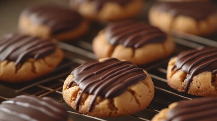 Delicious cookies topped with rich chocolate, perfect for dessert or snacks.