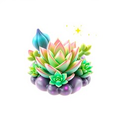Obraz premium Enchanted Succulent Icon Holographic Overlay with Playful Glowing-Rune Aesthetic for Digital Art and Design