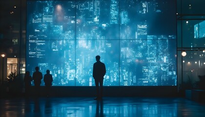 Person in front of an artificial intelligence hologram background