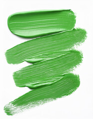 Abstract acrylic green brush stroke, oil paint smear line on white background.