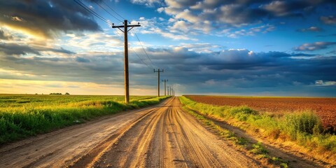 Obraz premium Dirt road with downed electricity pole