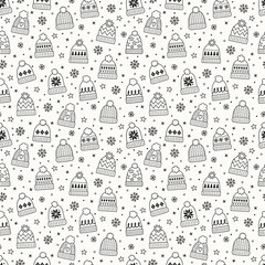 Colourful cartoon winter hat background. Christmas seamless pattern. Vector illustration