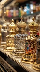 Obraz premium Ornate Gold Perfume Bottles on Display