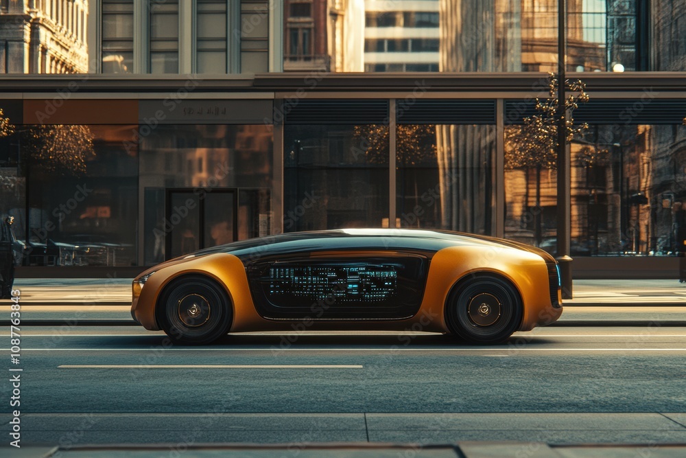 Aufkleber a self-driving vehicle effortlessly moves through city streets, showcasing its onboard ai systems an