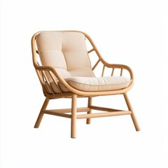 A stylish rattan chair featuring a soft cushion, perfect for modern and minimalist interior designs, Ideal for home decor, cafes, or outdoor spaces, adding a touch of comfort and elegance,
