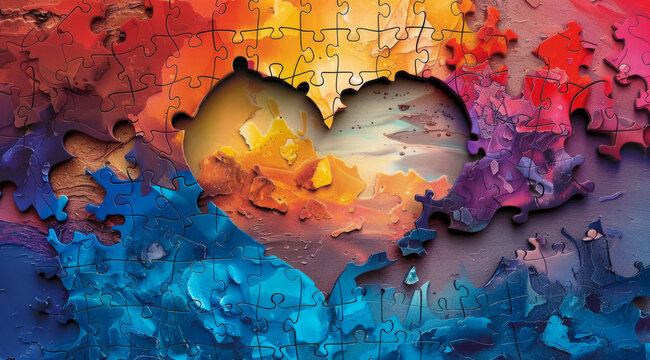 Jigsaw puzzle of the heart with vibrant colors - Powered by Adobe