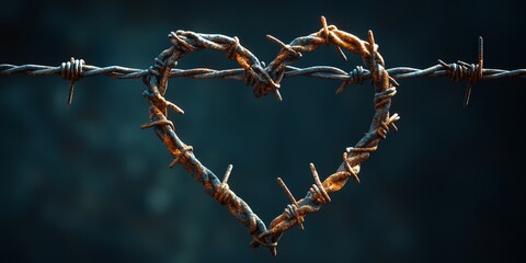 Heart-shaped barbed wire symbolizing emotional pain, strength, and vulnerability