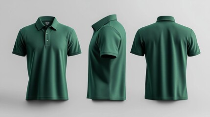 Green Polo Shirt Mockup  Front  Side  Back Views