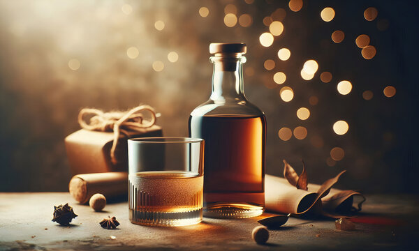 Luxuri&ouml;se Whiskey-Karaffe mit Bokeh Ambiente und sanftem Licht