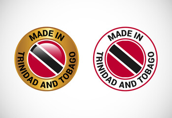 Made in Trinidad and Tobago label icon with flag. Icon set for business, badge, seal, sticker, logo, and symbol