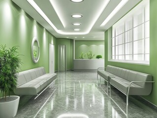 Modern Green Office Waiting Area Design With Seating