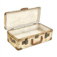Open vintage suitcase illustration with rustic charm