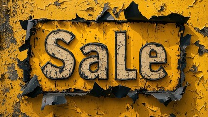 Bold sale announcement urban setting grunge signage weathered environment close-up view eye-catching concept for marketing impact