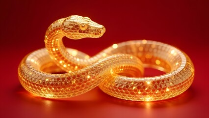 Elegant, glass, gold luminous snake