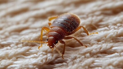 Close-up of a Bed Bug on a White Fuzzy Surface