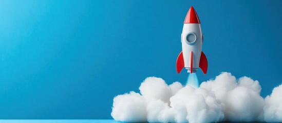 Red and White Rocket Launching Through Clouds