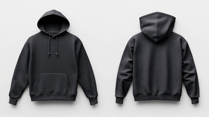 Gray hoodie with front pouch pocket and drawstring hood shown from front and back on a plain background