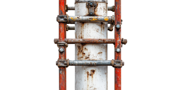 Rusty Scaffold Clamp with Bolts Isolated on Transparent Background.