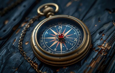 Vintage Compass on Dark Wooden Background