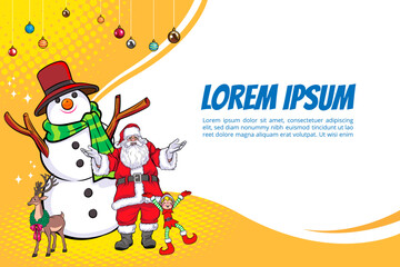 (Multiplmerry christmas santa snowman reindeer elf Christmas woman in red dress in pop art comic stylee values)