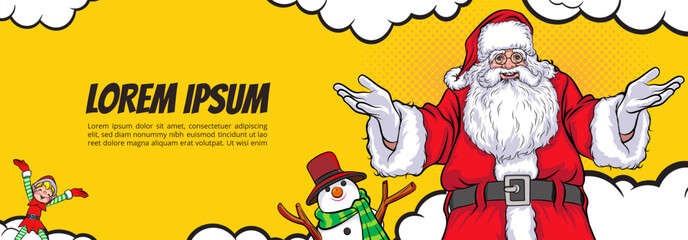 (Multiplmerry christmas santa snowman reindeer elf Christmas woman in red dress in pop art comic stylee values)