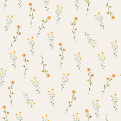Watercolor wildflower seamless pattern.  Hand drawn illustration. Floral background wallpaper.