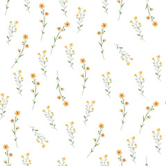 Watercolor wildflower seamless pattern.  Hand drawn illustration. Floral background wallpaper.