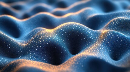 Obraz premium Abstract blue and gold wavy texture with glowing dots.
