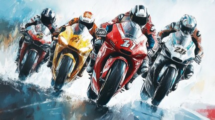 Adrenaline Rush: Four Motogp Racers in a Thrilling Close Race