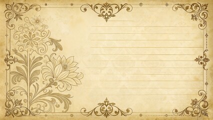 Obraz premium Elegant Victorian paper style background with handwriting lines in 16:9 horizontal format