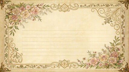 Elegant Victorian paper style background with handwriting lines in 16:9 horizontal format