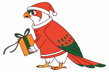Funny Christmas Star Finch Clipart in White Whimsical Holiday Illustration