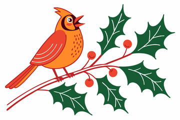 Funny Christmas Star Finch Clipart in White Whimsical Holiday Illustration