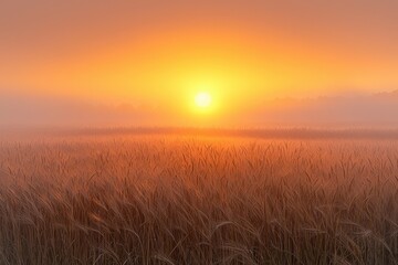 Obraz premium Golden wheat field illuminated by a vibrant sunset glow