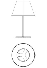 Desk lamp or table lamp vector. Front, Side, and Top Views for Coloring or Design