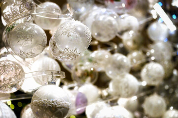 White shiny Christmas ornaments holiday season