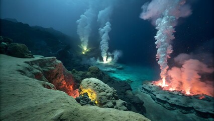 Hydrothermal vents in the Mariana Trench, deep ocean mystery and marine environment concept  
