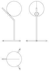 Desk lamp or table lamp vector. Front, Side, and Top Views for Coloring or Design