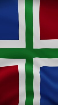 Groningen Waving Flag in Vertical Orientation. Realistic Flag Animation. Seamless Loop Background.