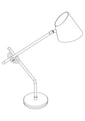 Desk lamp or table lamp isolate. Doodle Black line on white background vector illustration