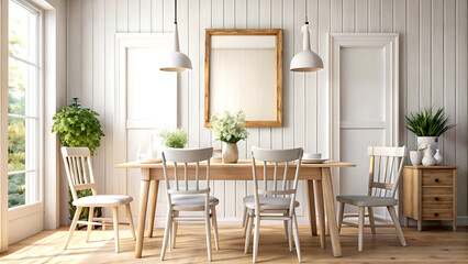 Fototapeta premium Mockup frame in Coastal boho interior background, 3d render, white Mock up frame