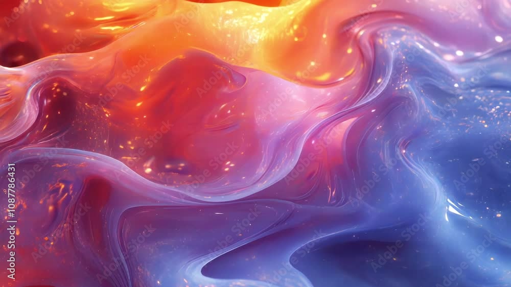 Aufkleber a flowing abstract animation with wavy lines that transition from blue to pink to orange, with brigh