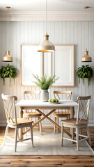Mockup frame in Coastal boho interior background, 3d render, white Mock up frame