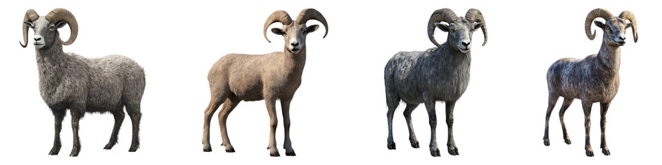 Horne sheep isolated on transparent background, Set of
