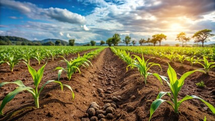 Close-Up of recently planted corn field in tropical Latin American land