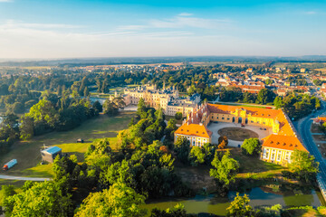 Lednice Chateau with beautiful gardens and parks. Lednice Valtice Landscape, South Moravian region. UNESCO World Heritage Site.